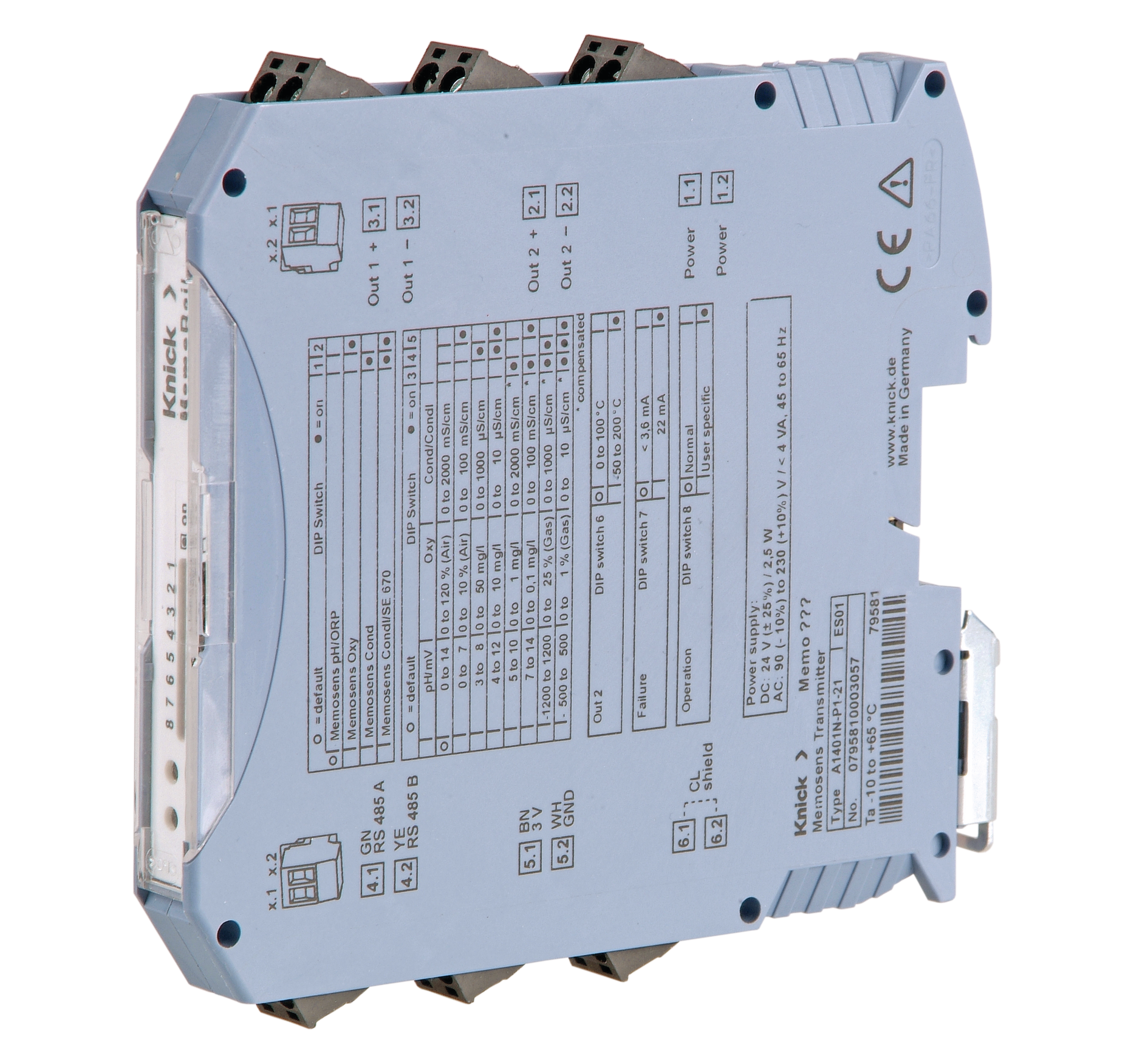 MemoRail A1401 Compact Multiparameter Transmitter | Memosens Sensors | Ex | 1x 4…20 mA Active Output | 24 V DC Power Supply